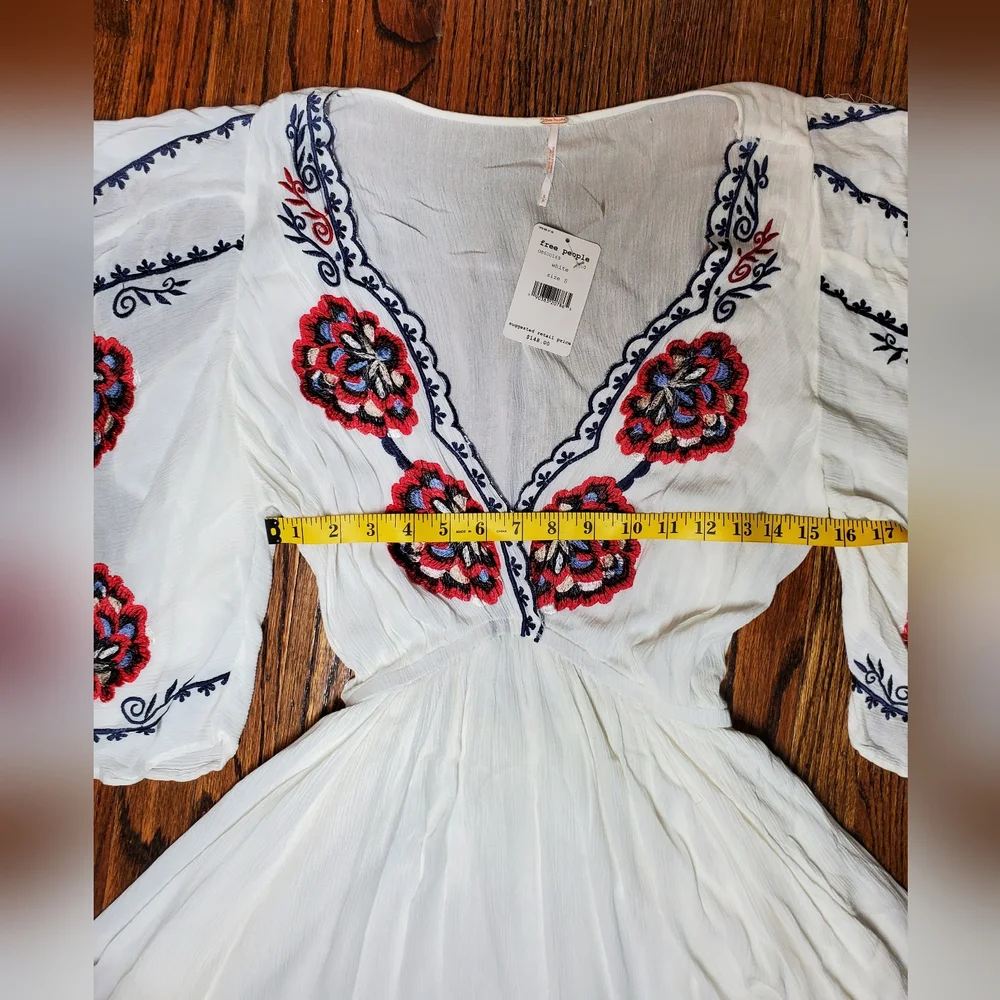 Free People NWT Women's Cora White Floral Embroidered Mini Dress Size S/Petite - Picture 14 of 15